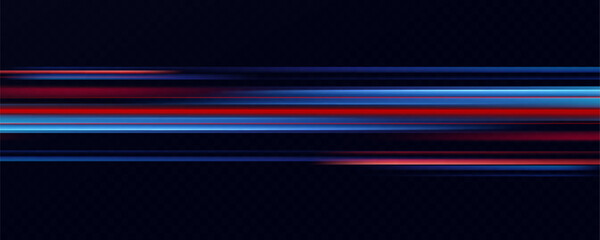 Horizontal neon lines.Blue speed lines.Motion light effect.Vector. red.Vector illustration of a blue color. Light effect. Abstract laser beams of light. Chaotic neon rays of light .