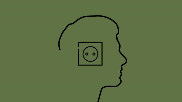 man with a socket in his head. exercise for the brain. New ideas and concepts. 4K video illustration.