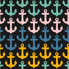 Seamless pattern with colorful anchors and black background