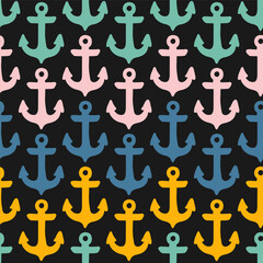 Seamless pattern with colorful anchors and black background