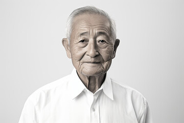 Obraz premium an old man in a white shirt looks at the camera