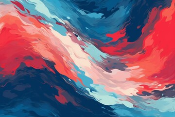 Vibrant abstract background with flowing brush strokes in red and blue tones. A banner frame adds a stylish touch. Generative AI