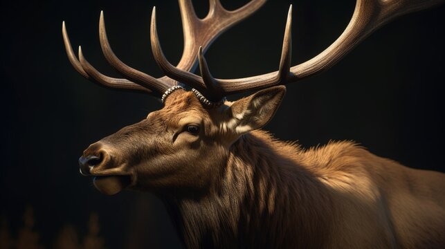 Cute elk head animal deer antlers illustration picture AI generated art