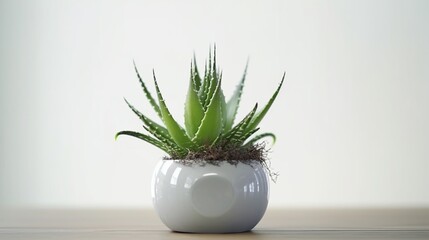 Cute mini Aloe plant japanese pot white background wallpaper image AI generated art