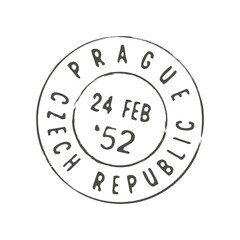 Fototapeta na wymiar Prague postage and postal stamp. Letter Czech Republic city ink stamp, post departure European country region aged vector imprint or postage Prague town vintage round postmark