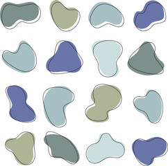 Organic abstract shape with line isolated on transparent background. Set  of random liquid irregular forms. Vector blue shades illustration 