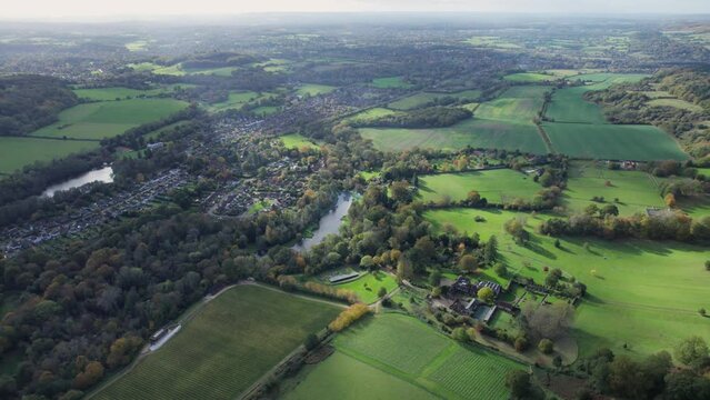 Amazing aerial view of the Chilworth, town near Guildford, United Kingdom