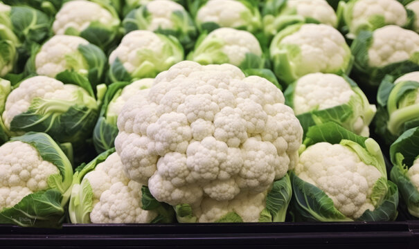Cauliflower in a grocery store in a close-up, Generative AI