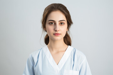 Fototapeta premium a woman in a blue shirt is posing for a picture