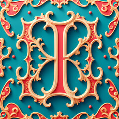 Letter I, ornate vintage design