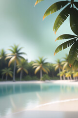 Blurred tropical island with palm trees. Generative AI