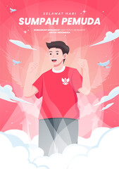 Hari sumpah pemuda means happy indonesian youth pledge day concept illustration