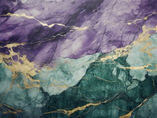 Marble granite surface. Forest green, lavender and gold colors background wall.