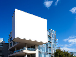 Obraz premium Empty building billboard mock up template poster. Street ad exterior. Modern design outdoor constraction. Ai generative illustration