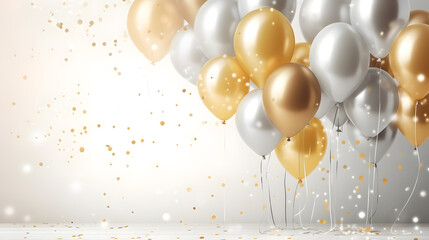silver and gold balloons with confetti