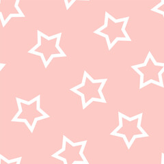 Pink seamless pattern with white outline stars