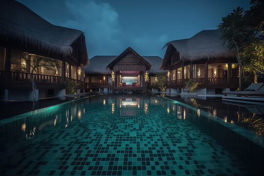 Swimming pool in luxury Maldives Hotel,