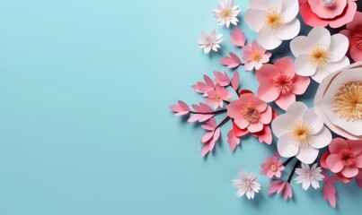 Paper flowers on pastel background, Generative AI