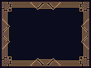 Art deco frame. Vintage linear border. Design a template for invitations, leaflets and greeting cards. Geometric golden frame. The style of the 1920s - 1930s. Vector illustration