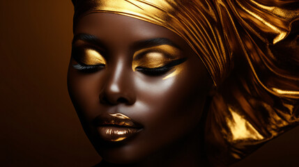 Close up cosmetic fashion face shot of African dark