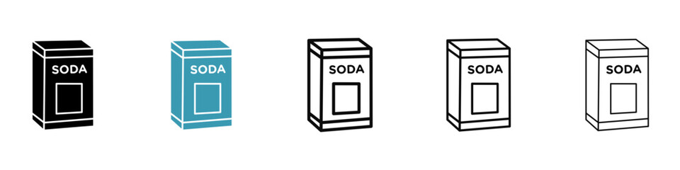 Baking soda vector icon set. Bicarbonate powder sign in black and white color. - obrazy, fototapety, plakaty