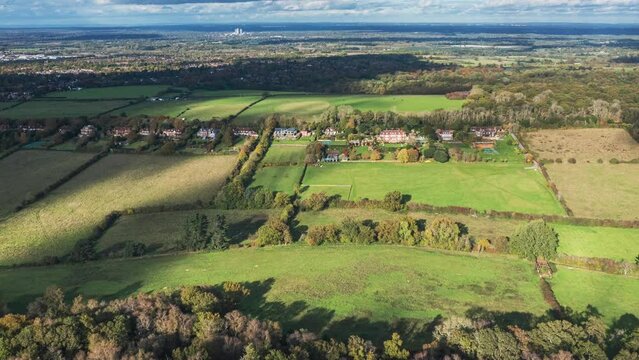 Timelapse aerial view of the St Martha's Church of Guildford, United Kingdom