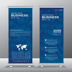 Blue Roll Up Banner template and info graphics, stand design, display advertisement, Business flyer