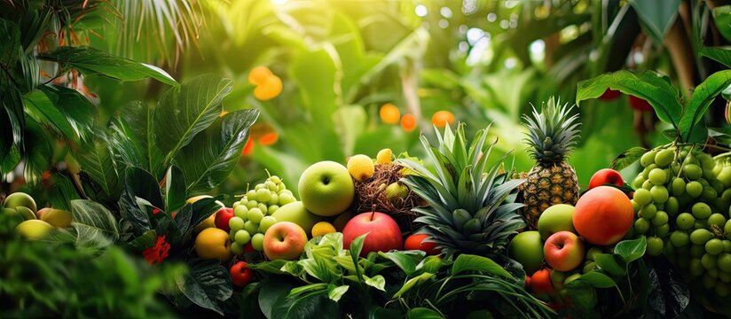 In the lush garden the vibrant green color of the tropical plants creates a stunning background while the texture of the flowers adds a touch of beauty to the summer scenery Amongst the boun
