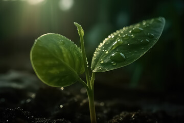 Fototapeta na wymiar Young plant growing in the morning and green nature bokeh background ,