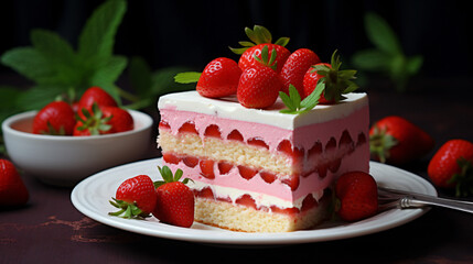 Cake with cream and strawberry mousse.