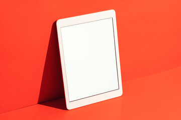 Digital tablet mockup, template on red background