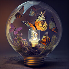 butterflies inside lightbulb