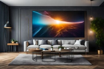 modern living room interior and graphic in background ai generated