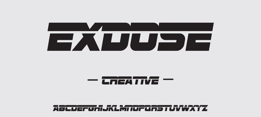 EXDOSE Modern abstract digital alphabet font. Minimal technology typography. Color creative art typographic design. Festive letter set for rainbow logo, headline, color cover title, joy monogram