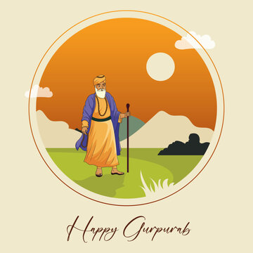 Vector illustration for Indian festival gurunanak jayanti praksh parv written Hindi text means happy guru nanak jayanti
