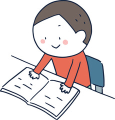 机で本を読む男の子