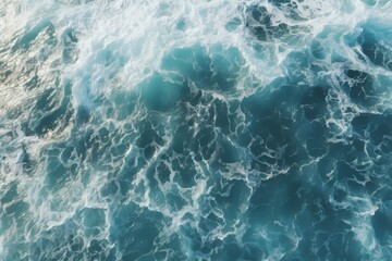 Aerial view to waves in ocean Splashing Waves. Blue clean wavy sea water. - obrazy, fototapety, plakaty