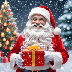 Fototapeta na wymiar portrait of happy Santa Claus holding christmas gift box