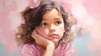 Obraz na płótnie Canvas Dreamy Girl with a Spark of Genius Illuminated Against a Pink Pastel Backdrop