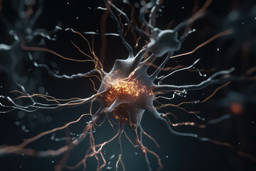 Motor Neuron under the microscope in lab., - obrazy, fototapety, plakaty