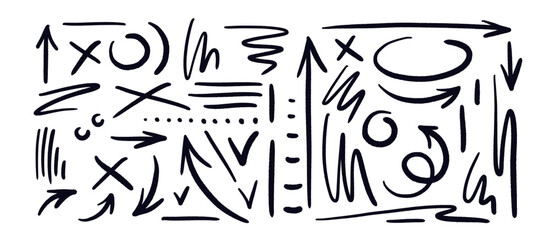 Set of scribble line elements. Marker collection