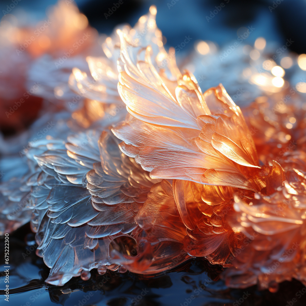 Leinwandbilder a photograph of frost patterns illuminated by the soft morning sunlight, creating a warm contrast ag