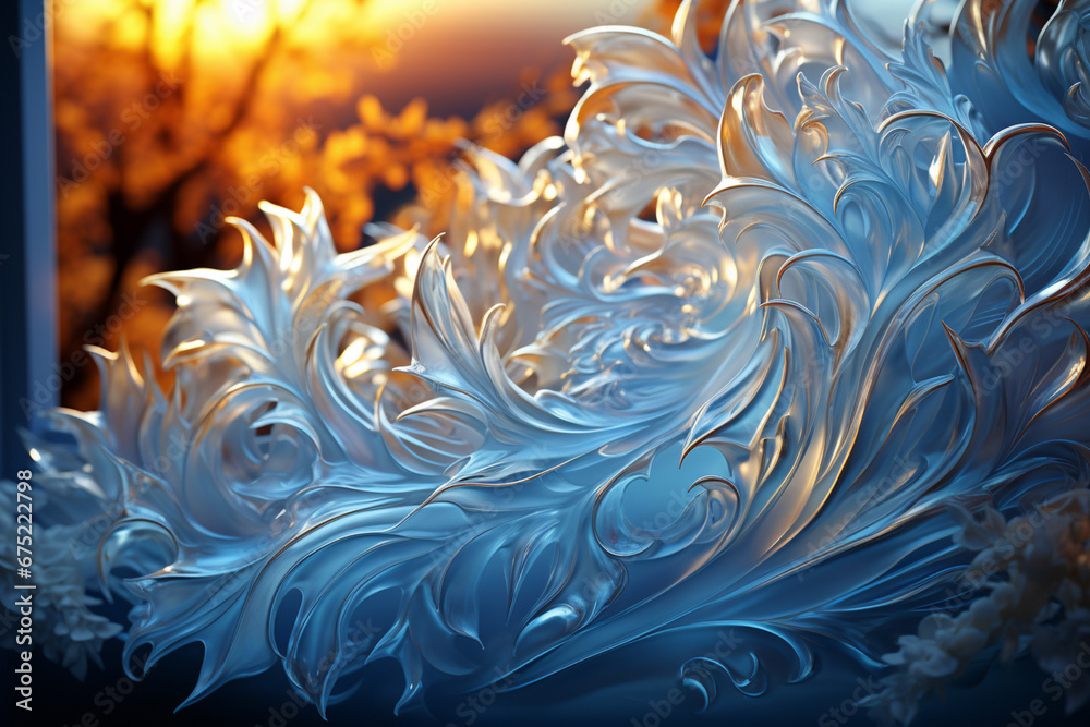 Leinwandbilder an atmospheric shot of frost forming on a window in the shape of whimsical swirls and curves, evokin
