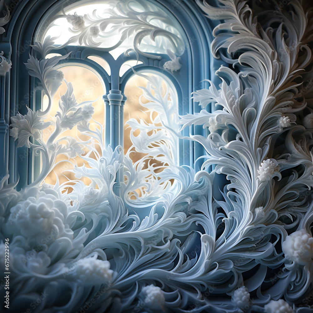 Leinwandbilder an enchanting image of frost patterns delicately adorning a windowpane, creating a wintery masterpie