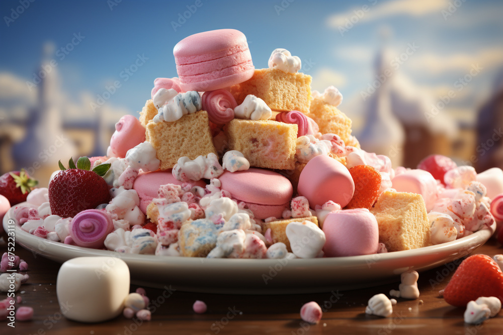 Aufkleber a creative arrangement of marshmallows cut into different shapes and sizes, showcasing their versati