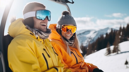 snowboarders, skiers in the mountains, winter snowy slope, sport, active recreation, lifestyle, people, skiing, snowboarding, athlete, portrait, warm clothes, vacation, travel, nature - obrazy, fototapety, plakaty