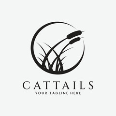 cattails plant silhouette logo vector illustration design
