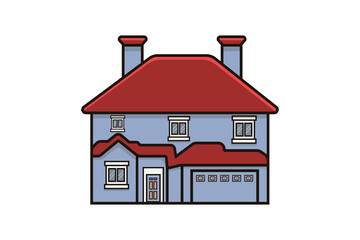 House Building Sticker vector illustration. Building and landmark object icon concept. Beautiful minimalist home front view with roof sticker design logo with shadow.