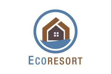 Abstract Wave and House Home Sticker logo design. Creative Modern Beach property sticker design icon.