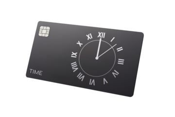 Spending time concept. Bank card with an image of clock face